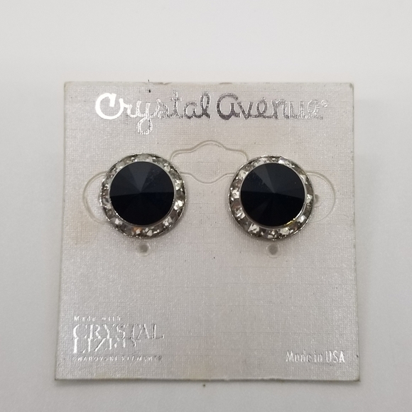 Crystal Avenue black rivoli earrings with Swarovski crystal border - Picture 1 of 5